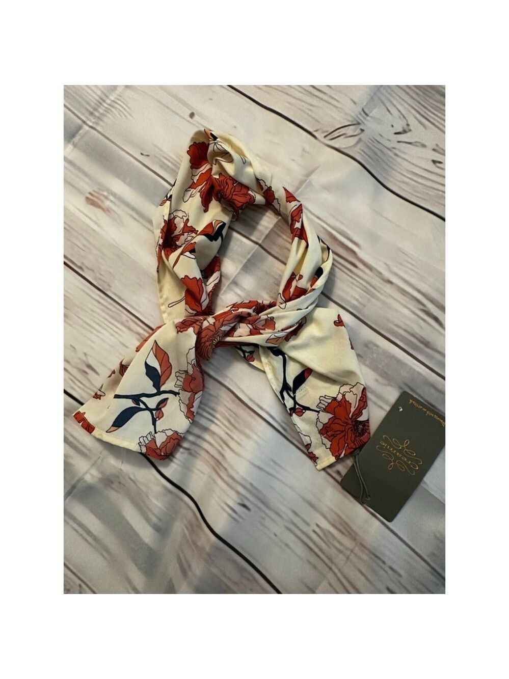 Creamie Cream Red Floral Print Scarf One Size